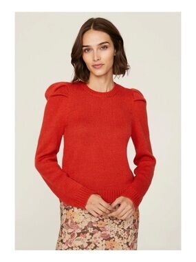 Derek Lam Sweater Womens Medium Red Puff Sleeve Knit Cozy Knit Wool Blend